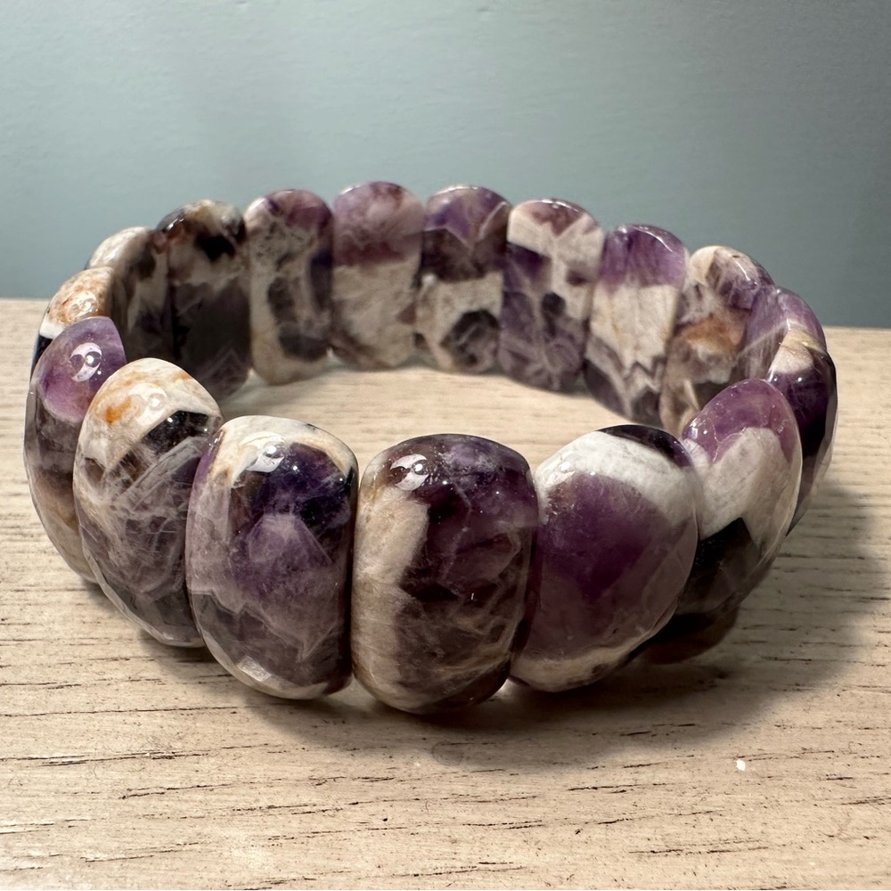 Amethyst natural stone polished double drilled bracelet